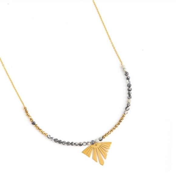 Golden Fall Leaf Charm Necklace with Howlite - Picture 3 of 7